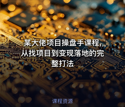 某大佬项目操盘手课程,从找项目到变现落地的完整打法
