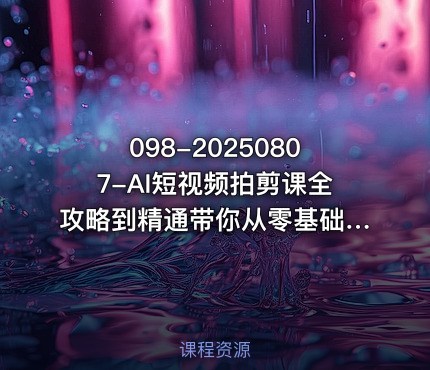 098-20250807-AI短视频拍剪课全攻略到精通带你从零基础一路飙升至行业高手更多资源