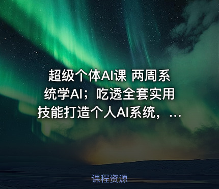 超级个体AI课 两周系统学AI；吃透全套实用技能打造个人AI系统，实现一个人就是一家公司的完整体系(更新0823)