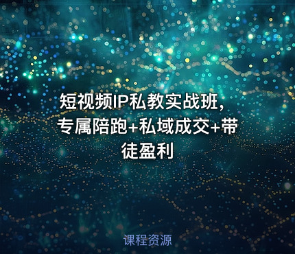短视频IP私教实战班，专属陪跑+私域成交+带徒盈利