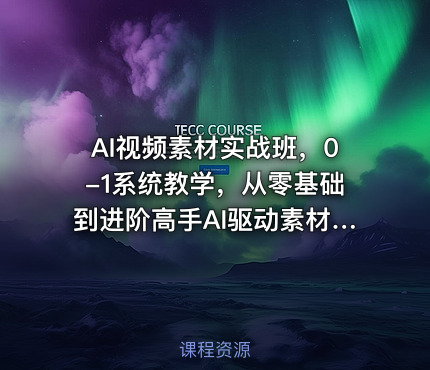 AI视频素材实战班，0-1系统教学，从零基础到进阶高手AI驱动素材焕新，提升跑量潜能，助力投产翻倍（更新）