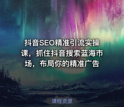 抖音SEO精准引流实操课，抓住抖音搜索蓝海市场，布局你的精准广告