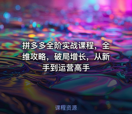 拼多多全阶实战课程，全维攻略，破局增长，从新手到运营高手