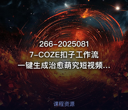 266-20250817-COZE扣子工作流一键生成治愈萌究短视频保姆级教程-智能体搭建-项目实操更多资源