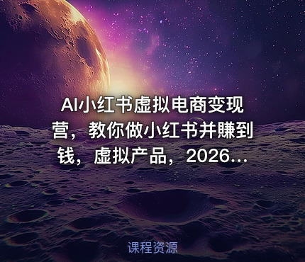 AI小红书虚拟电商变现营，教你做小红书并賺到钱，虚拟产品，2026年普通人在小红书的搞钱机会（更新中）