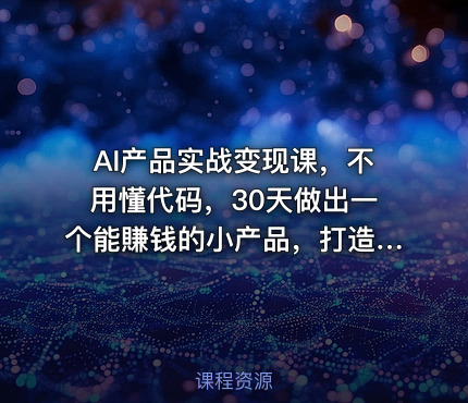 AI产品实战变现课，不用懂代码，30天做出一个能賺钱的小产品，打造个人长期AI副业资产