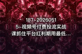 187-20260515-视频号付费投流实战课抓住平台红利期用最低成本撬动最大流量从新手到高手的投流全攻略更多资源